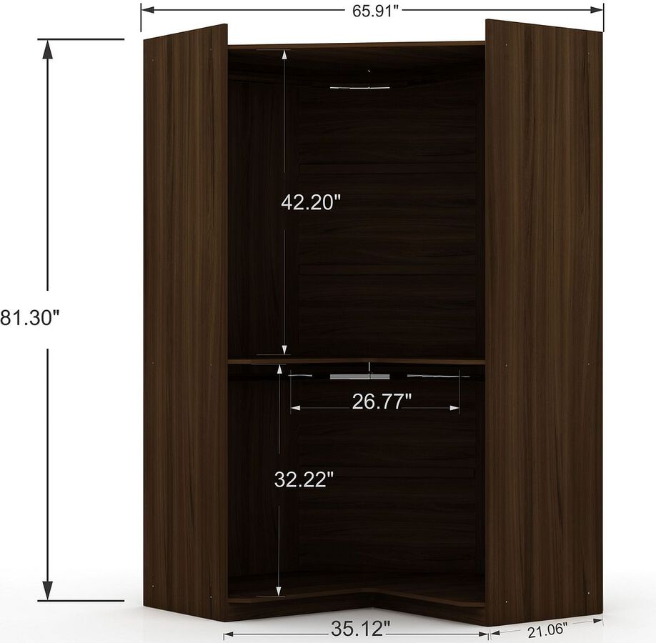Manhattan Comfort Cabinets & Wardrobes - Mulberry Open 3 Sectional Modern Wardrobe Corner Closet with 4 Drawers - Set of 3 in Brown