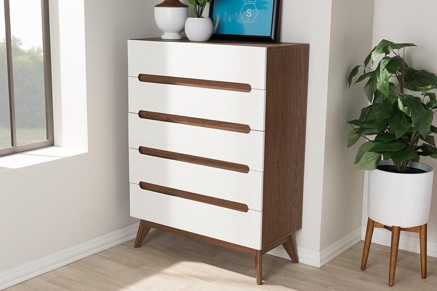 Wholesale Interiors Chest of Drawers - Calypso 34.65" Chest Of Drawers White & Walnut Brown