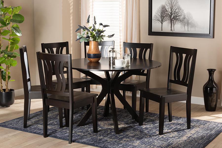 Wholesale Interiors Dining Sets - Mare Dark Brown Finished Wood 7-Piece Dining Set