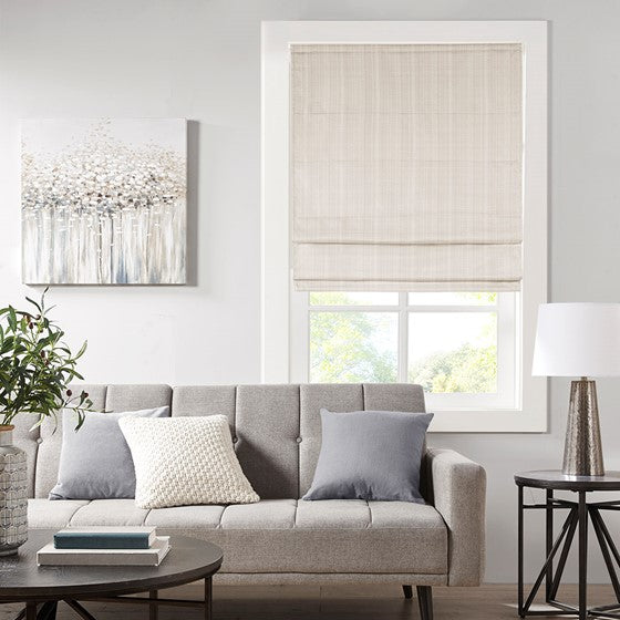 Olliix.com Curtains - Basketweave Room Darkening Cordless Roman Shade Ivory