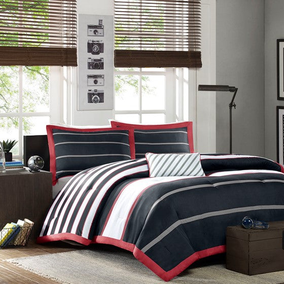 Olliix.com Comforters & Blankets - Comforter Set Red/Black Cal King