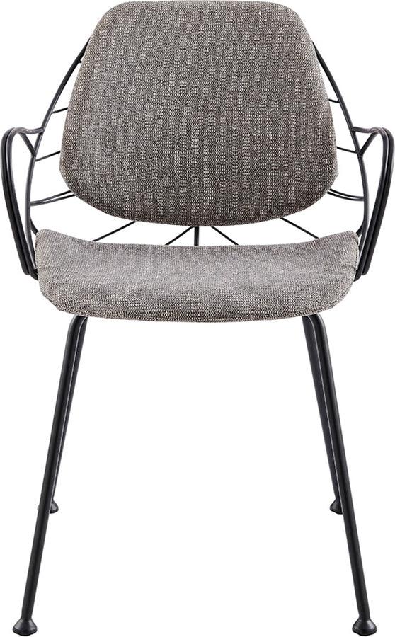 Euro Style Dining Chairs - Linnea Armchair In Light Gray Fabric with Matte Black Frame and Legs - Set of 2