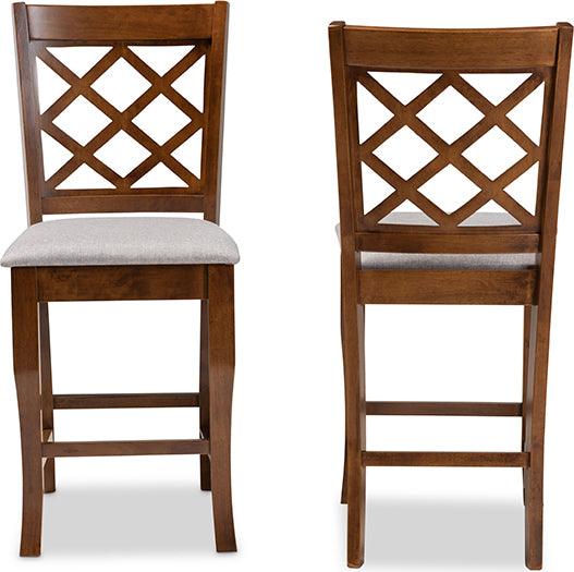 Wholesale Interiors Barstools - Aria Grey Fabric Upholstered And Walnut Brown Finished Wood 2-Piece Counter Height Pub Chair Set