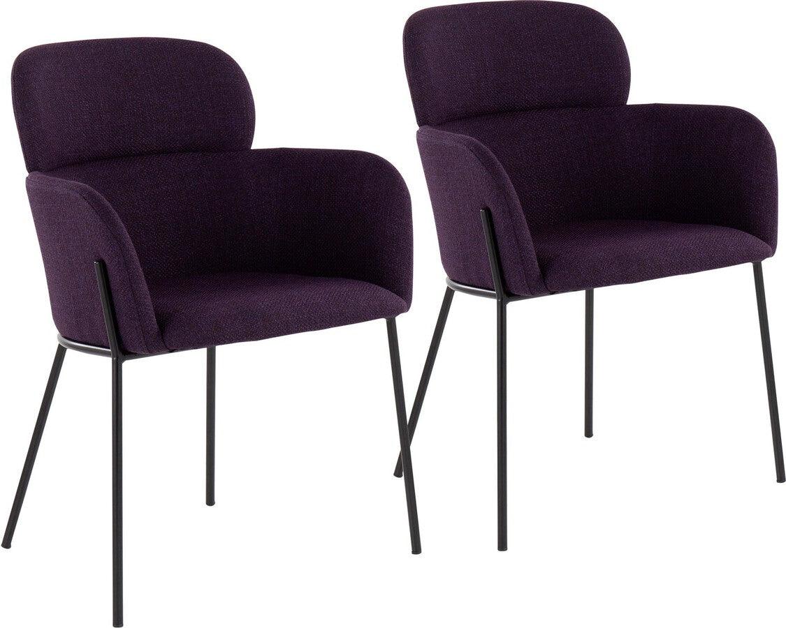 Lumisource Accent Chairs - Milan Contemporary Chair In Black Metal & Purple Noise Fabric (Set of 2)