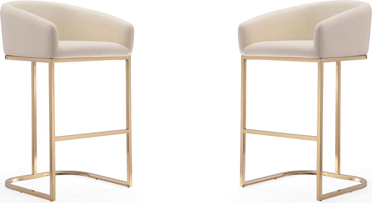 Manhattan Comfort Barstools - Louvre 40 in. Cream and Titanium Gold Stainless Steel Barstool (Set of 2)
