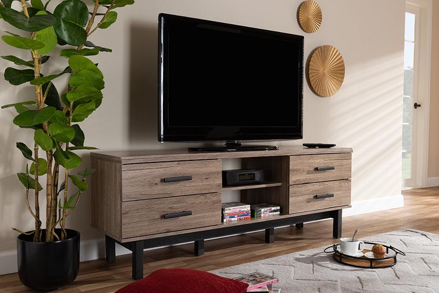 Wholesale Interiors TV & Media Units - Arend Modern and Contemporary Two-Tone Oak and Ebony Wood 4-Drawer TV Stand Oak & Black