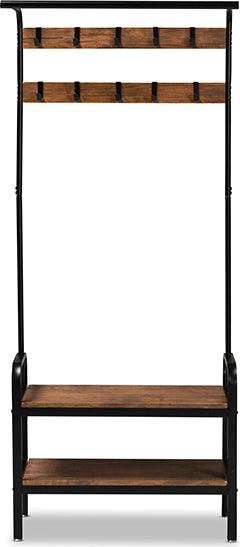 Wholesale Interiors Coat Hangers - Aislin Vintage Rustic Industrial Distressed Wood And Black Metal Finished Entryway Hall Tree