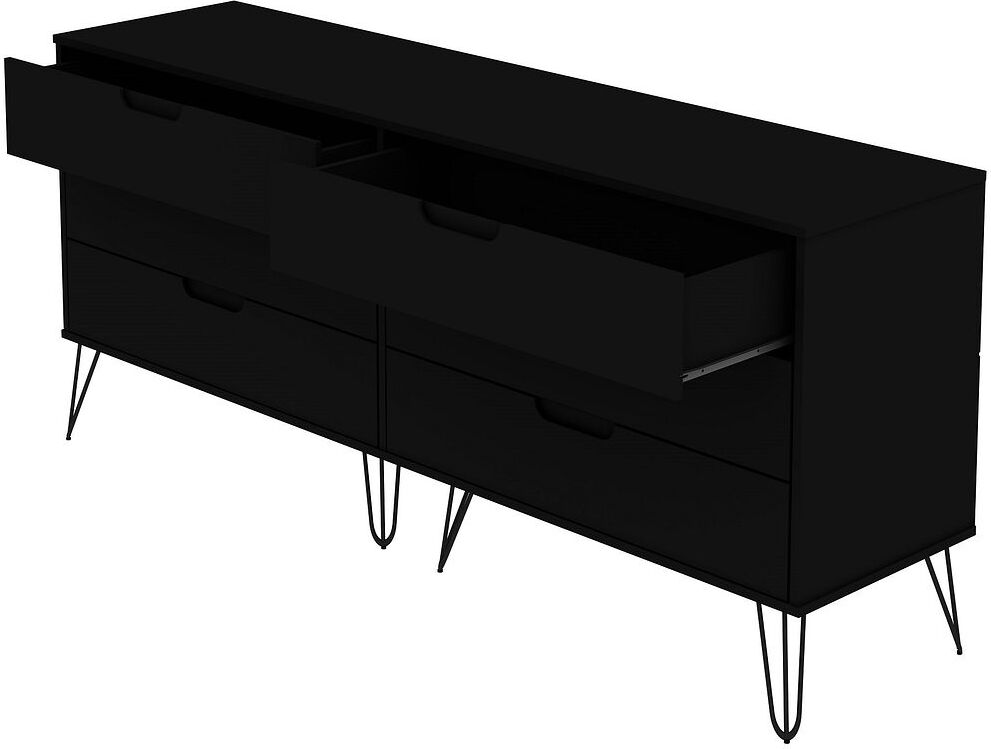 Manhattan Comfort Dressers - Rockefeller 6-Drawer Double Low Dresser with Metal Legs in Black