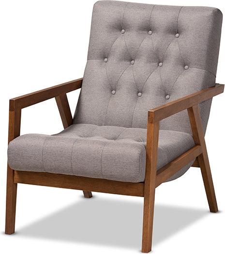 Wholesale Interiors Accent Chairs - Naeva Mid-Century Modern Grey Fabric Upholstered Walnut Finished Wood Armchair