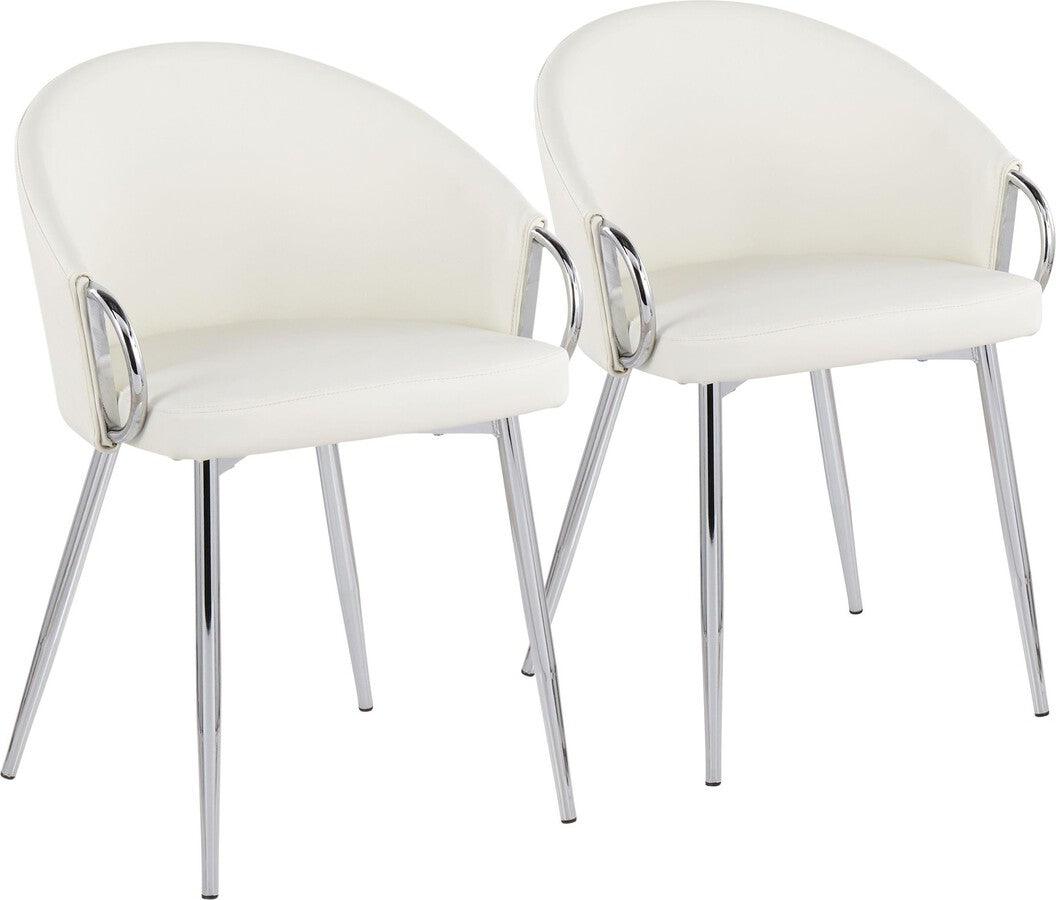 Lumisource Accent Chairs - Claire Contemporary/Glam Chair In Chrome & White Faux Leather (Set of 2)