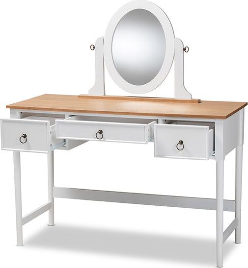 Wholesale Interiors Bedroom Vanity - Sylvie Classic And Traditional White 3-Drawer Wood Vanity Table With Mirror