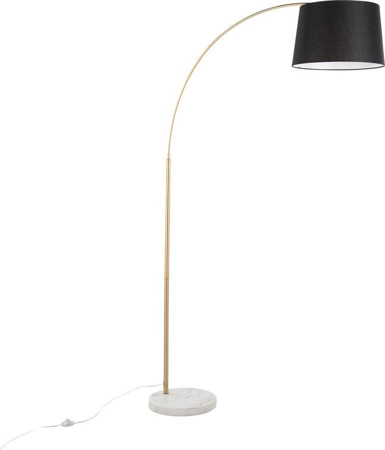 Lumisource Floor Lamps - March Contemporary Floor Lamp In White Marble & Antique Brass With Black Linen Shade Metal