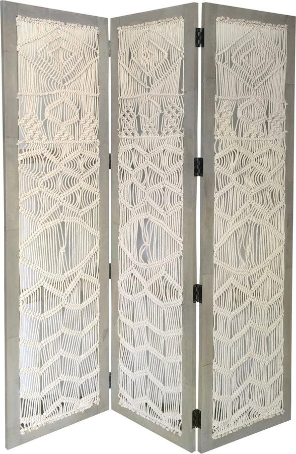 Sagebrook Home Room Dividers - Wood, 61"H Macrame Wall Divider, Natural