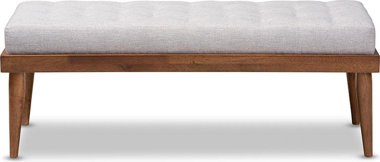 Wholesale Interiors Benches - Linus Mid-Century Modern Greyish Beige Fabric Upholstered And Button Tufted Wood Bench