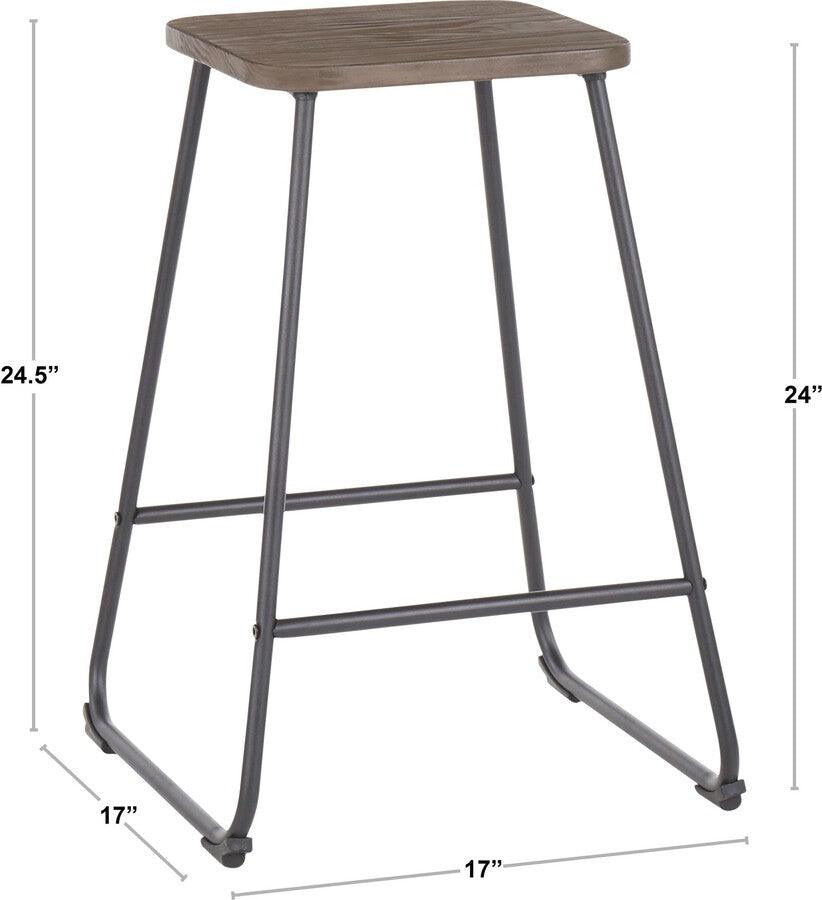 Lumisource Barstools - Zac Industrial Counter Stool in Black Metal and Espresso Wood - Set of 2