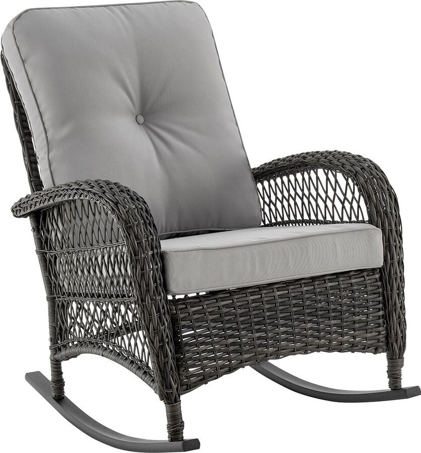 Manhattan Comfort Outdoor Chairs - Fruttuo Patio Rocking Chair with Grey Cushions