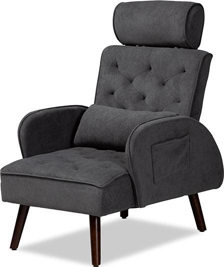 Wholesale Interiors Living Room Sets - Haldis Grey velvet and Walnut Brown Finished Wood 2-Piece Recliner Chair and Ottoman Set