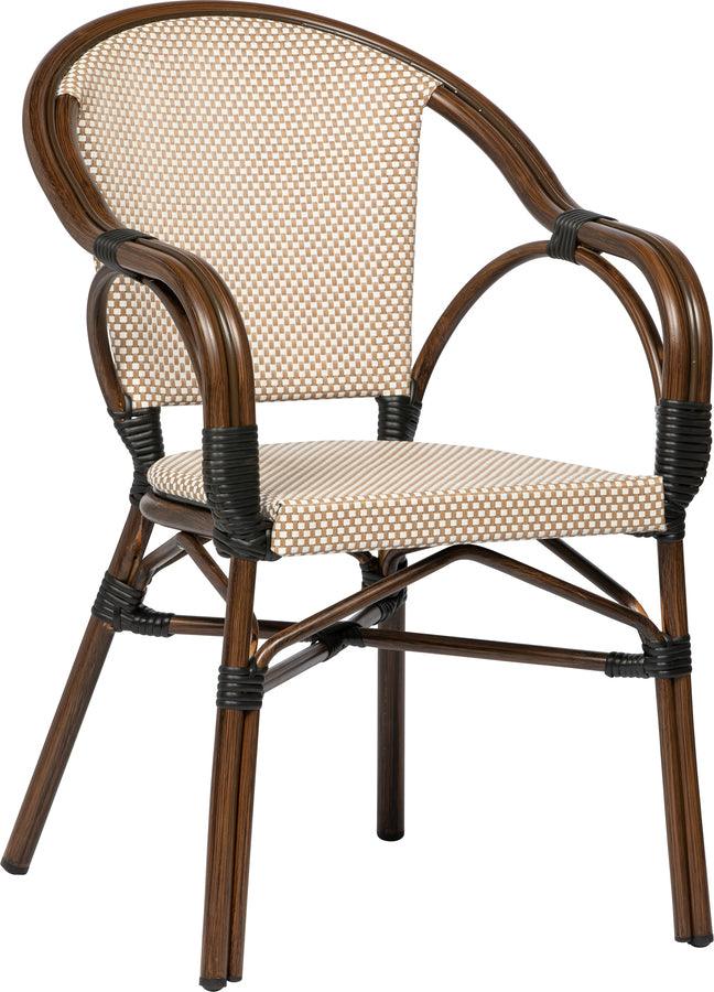 Euro Style Accent Chairs - Ivan Stacking Armchair in Tan/White Textylene Mesh with Brown Frame - Set of 2