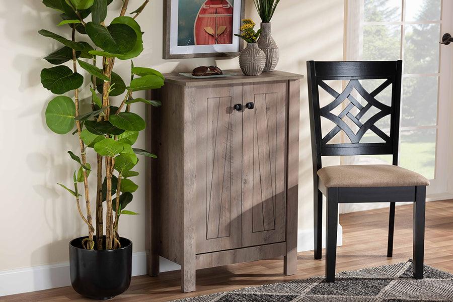 Wholesale Interiors Shoe Storage - Derek Modern and Contemporary Transitional Rustic Oak Finished Wood 2-Door Shoe Cabinet