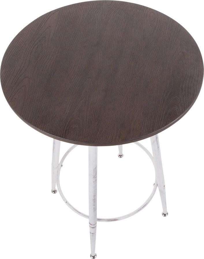 Lumisource Bar Tables - Clara Industrial Round Bar Table in Vintage White Metal with Espresso Wood-Pressed Grain Bamboo