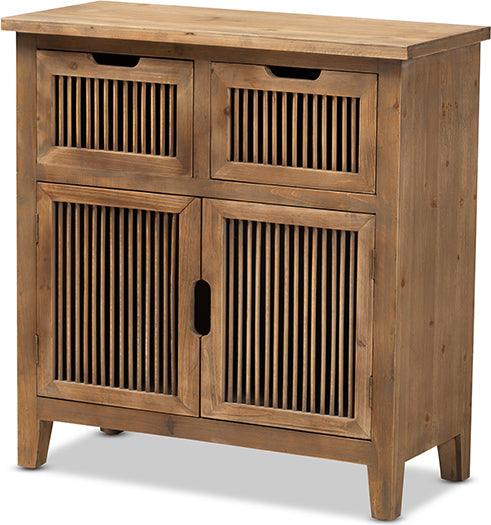 Wholesale Interiors Bedroom Organization - Clement Medium Oak Finished 2-Door And 2-Drawer Wood Spindle Accent Storage Cabinet