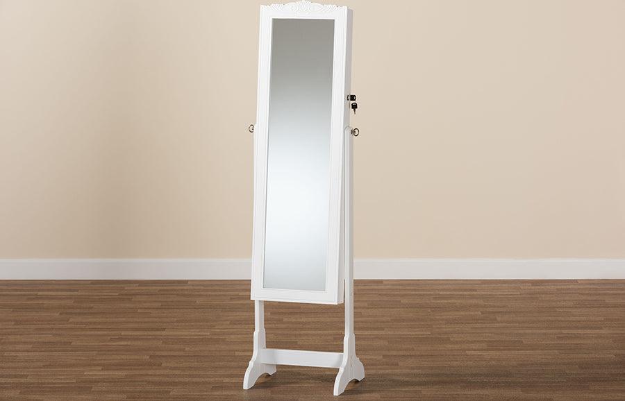 Wholesale Interiors Cabinets & Wardrobes - Madigan Modern and Contemporary White Finished Wood Jewelry Armoire with Mirror