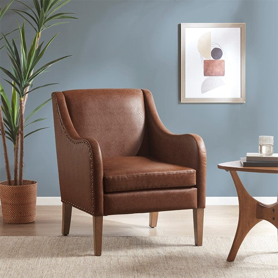 Olliix.com Accent Chairs - Faux Leather Accent Chair Brown