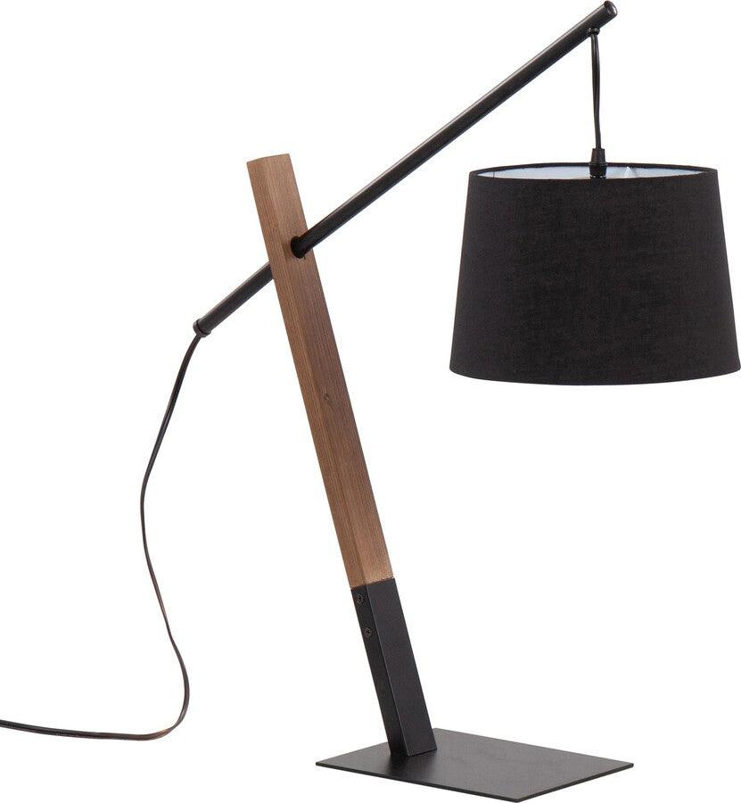 Lumisource Table Lamps - Archer Contemporary Table Lamp In Black Metal, Walnut Wood, & Black Linen Shade