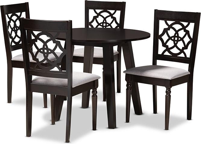 Wholesale Interiors Dining Sets - Eliza Grey Fabric Upholstered and Walnut Brown Finished Wood 5-Piece Dining Set