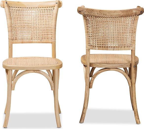Wholesale Interiors Dining Chairs - Fields Mid-Century Modern Brown Woven Rattan and Wood 2-Piece Cane Dining Chair Set