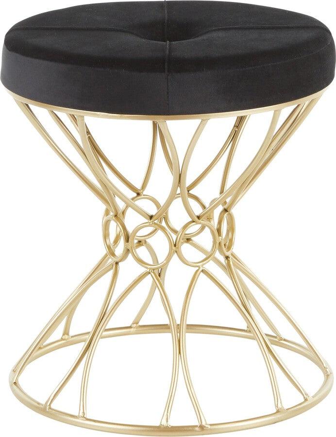 Lumisource Bedroom Vanity - Jasmine Contemporary Vanity Stool in Gold Metal and Black Velvet