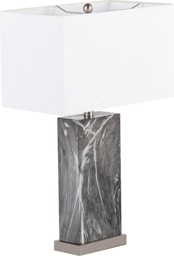 Lumisource Table Lamps - Cory Contemporary Table Lamp In Black Marble & Stainless Steel With White Linen Shade