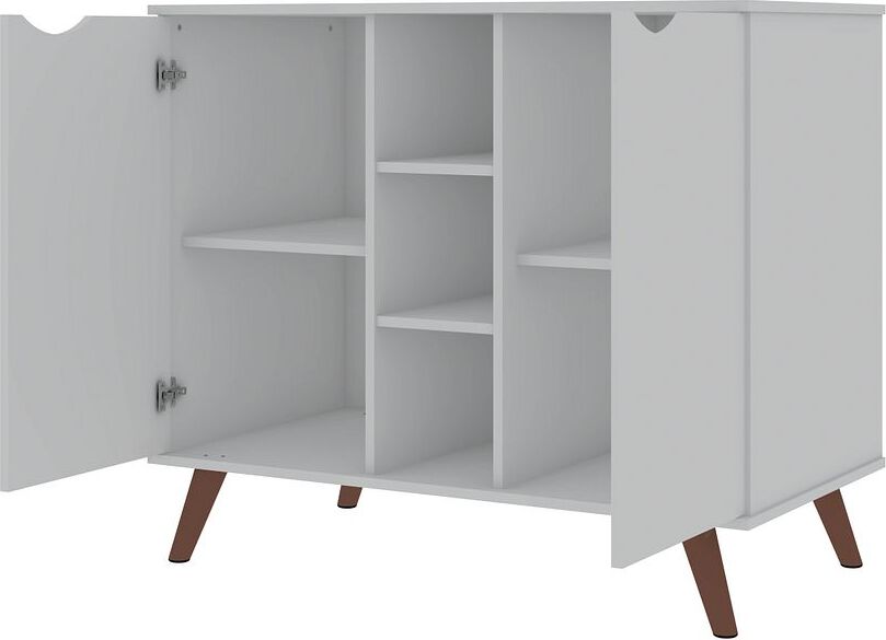 Manhattan Comfort Buffets & Sideboards - Hampton 39.37 Buffet Stand Cabinet with 7 Shelves & Solid Wood Legs in White