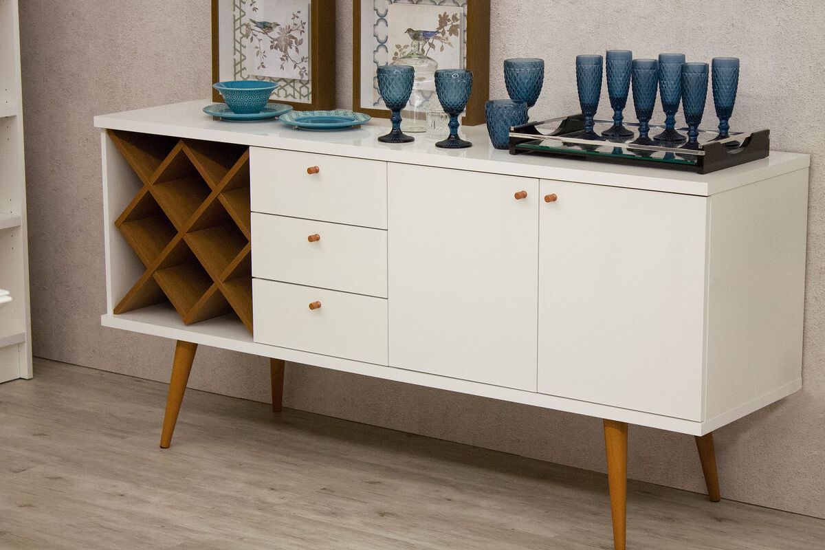 Manhattan Comfort Buffets & Sideboards - Utopia 4 Bottle Wine Rack Sideboard Buffet Stand Off White & Maple Cream