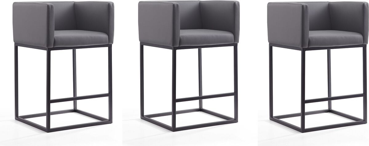 Manhattan Comfort Barstools - Embassy 34 in. Grey and Black Metal Counter Height Bar Stool (Set of 3)