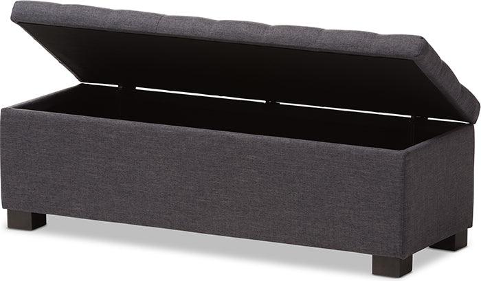 Wholesale Interiors Benches - Roanoke Dark Grey Fabric Upholstered Grid-Tufting Storage Ottoman Bench