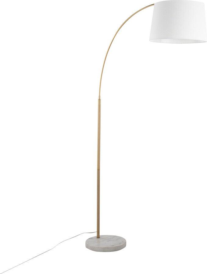 Lumisource Floor Lamps - March Contemporary Floor Lamp In White Marble & Antique Brass With White Linen Shade Metal