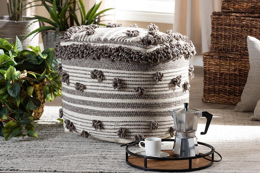 Wholesale Interiors Ottomans & Stools - Eligah Moroccan Ottoman Ivory & Brown