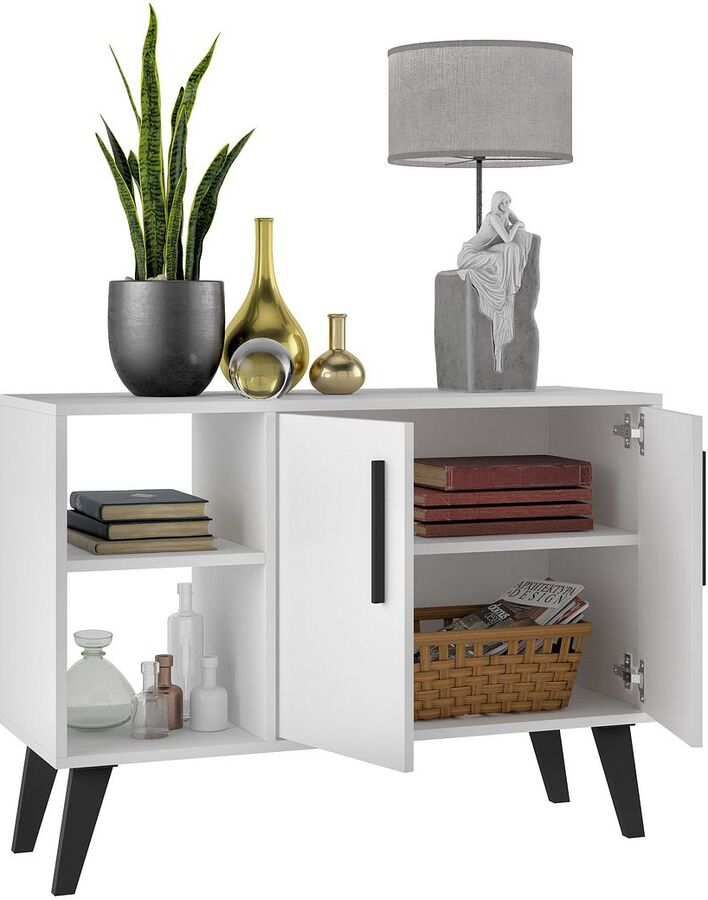 Manhattan Comfort Buffets & Sideboards - Mid-Century- Modern Amsterdam 35.43" Sideboard with 4 Shelves in White