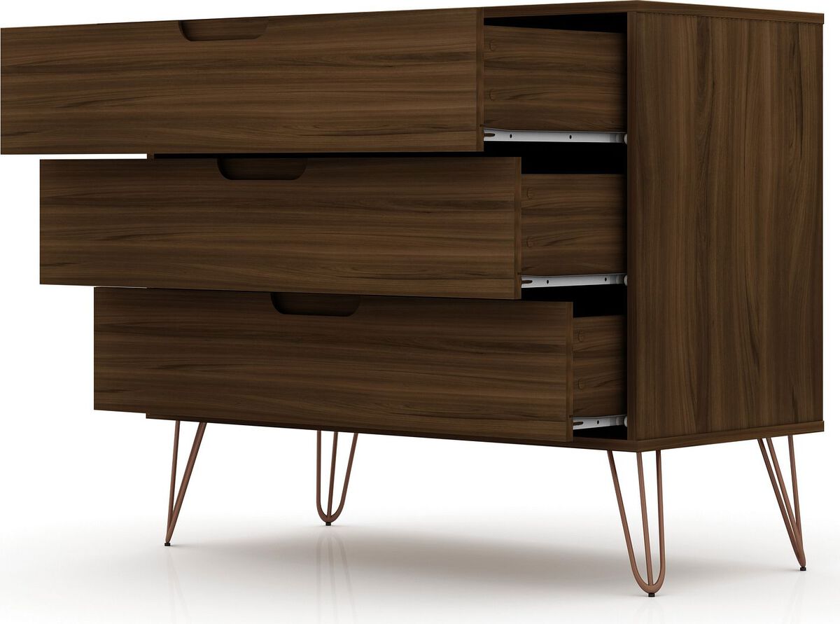 Manhattan Comfort Dressers - Rockefeller Mid-Century- Modern Dresser with 3- Drawers in Brown