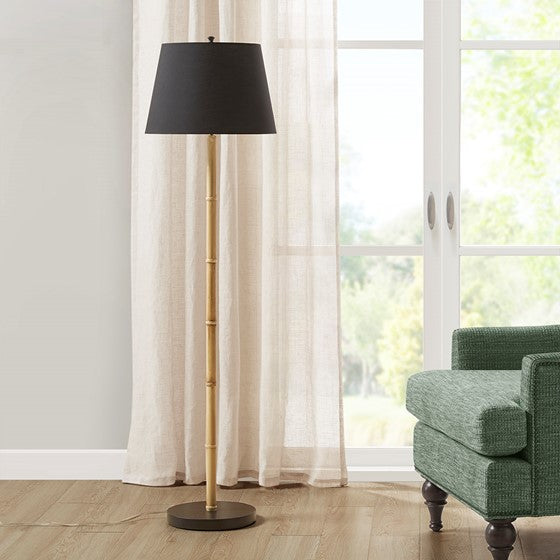 Olliix.com Floor Lamps - Metal Bamboo Floor Lamp 59.5"H Black/Natural