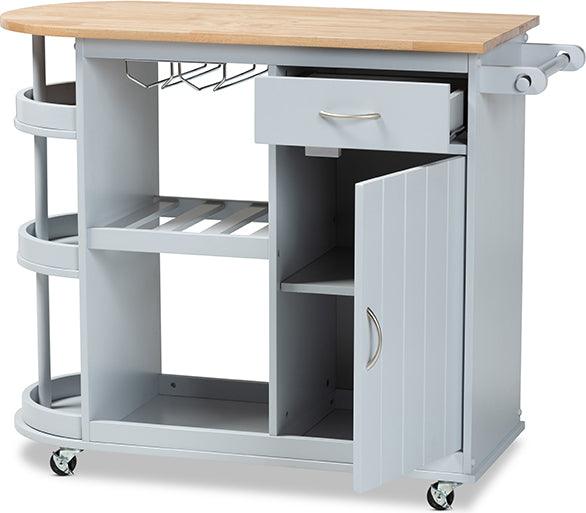 Wholesale Interiors Kitchen & Bar Carts - Donnie Coastal And Farmhouse Two-Tone Light Grey And Natural Finished Wood Kitchen Storage Cart