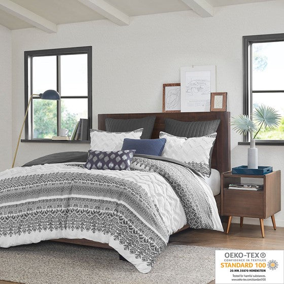 Olliix.com Duvet & Duvet Sets - 3 Piece Cotton Duvet Cover Set with Chenille Tufting Gray Full/Queen