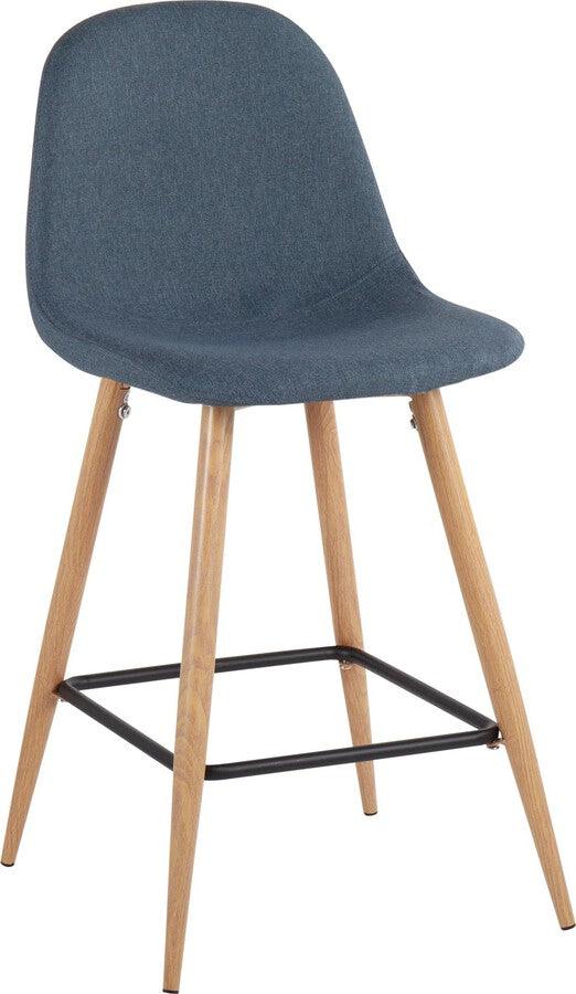 Lumisource Barstools - Pebble Counter Stool In Natural Metal & Blue Fabric (Set of 2)