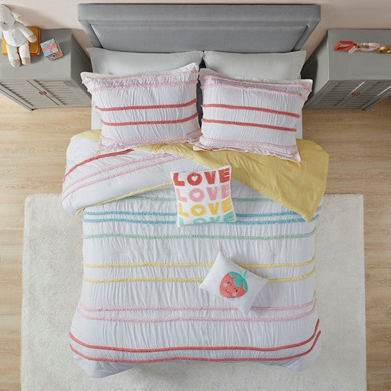 Olliix.com Comforters & Blankets - Cotton Comforter Set with Chenille Trim Pink Twin