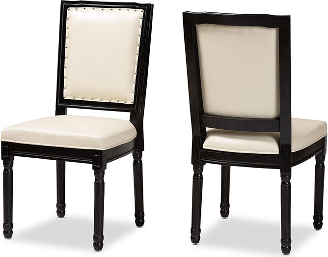 Wholesale Interiors Dining Chairs - Louane Traditional Beige Faux Leather and Black Wood 2-Piece Dining Chair Set