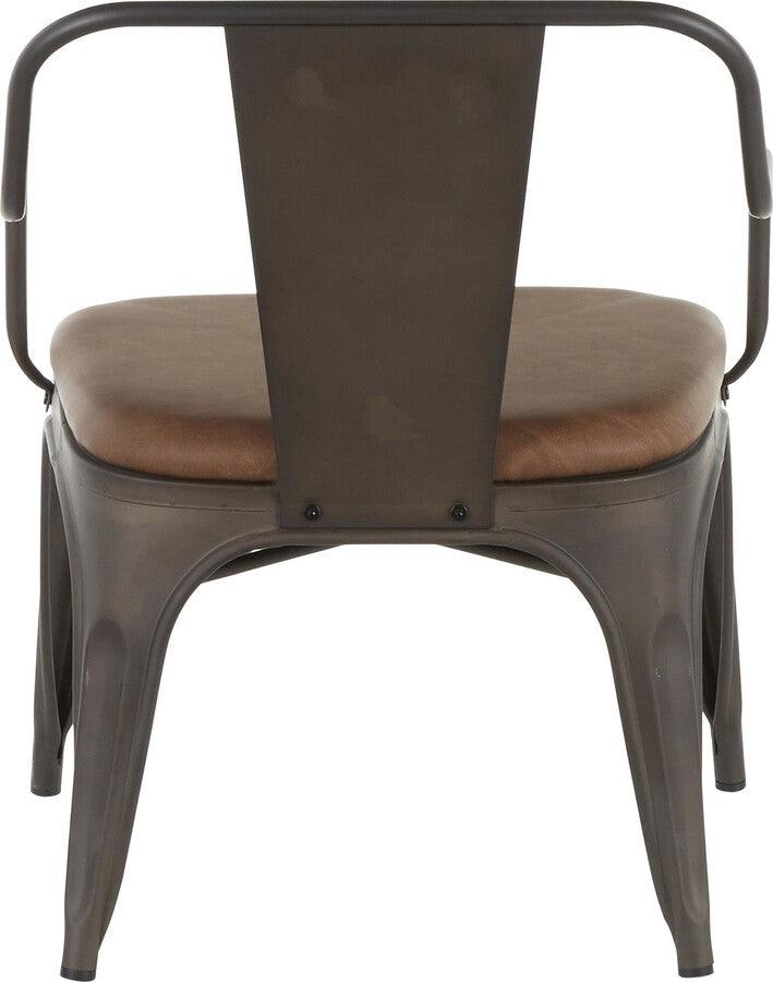 Lumisource Dining Chairs - Oregon Industrial Accent Chair in Antique Metal and Espresso Faux Leather - Set of 2