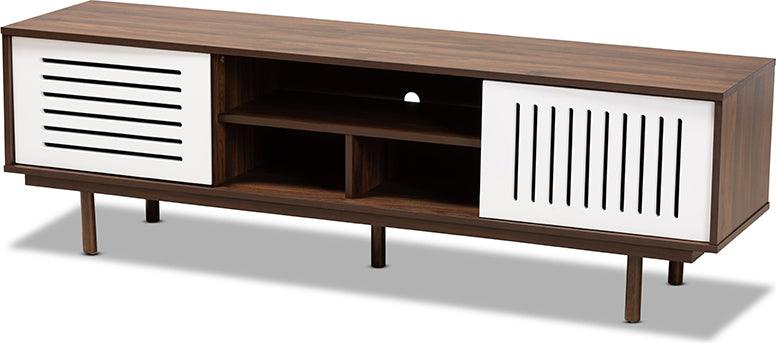 Wholesale Interiors TV & Media Units - Meike Mid-Century Modern Two-Tone Walnut Brown and White Finished Wood TV Stand Walnut & White