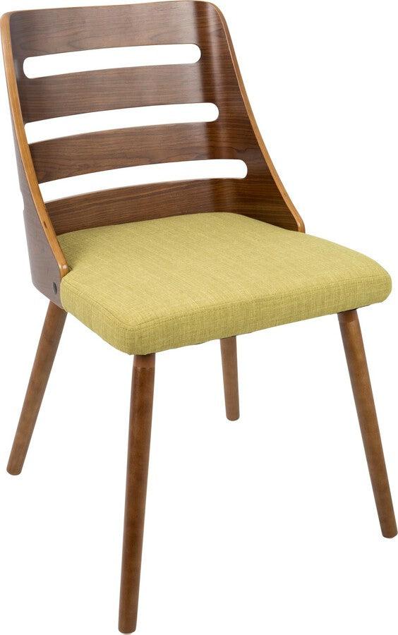 Lumisource Dining Chairs - Trevi Mid-Century Modern Dining/Accent Chair in Walnut with Green Fabric