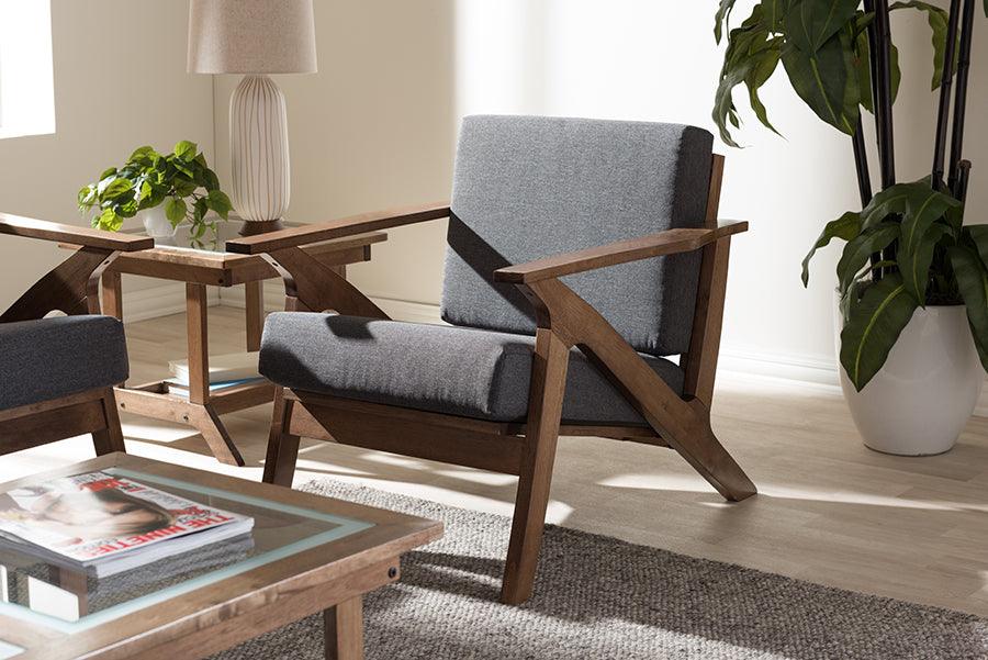 Wholesale Interiors Accent Chairs - Cayla Grey Fabric & "Walnut" Brown Wood Living Room 1-Seater Lounge Chair
